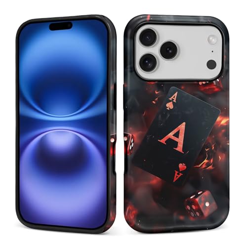 yicomon Compatible with iPhone 18 Pro 17 Pro Case, Dice Spade Ace Pattern Print Matte Phone Case Durable Fashion Funny Liquid Silicone Case Soft Anti-Scratch Shockproof Protective Cover