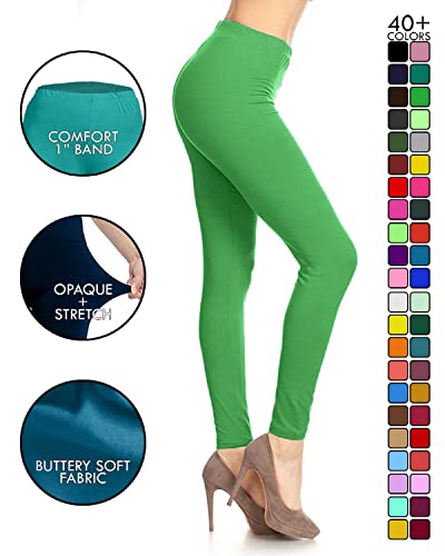 Image of Leggings Depot Women's High Waist Leggings Soft 1 inch Waistband Solid Pants - Regular, Plus, 1X3X, 3X5X