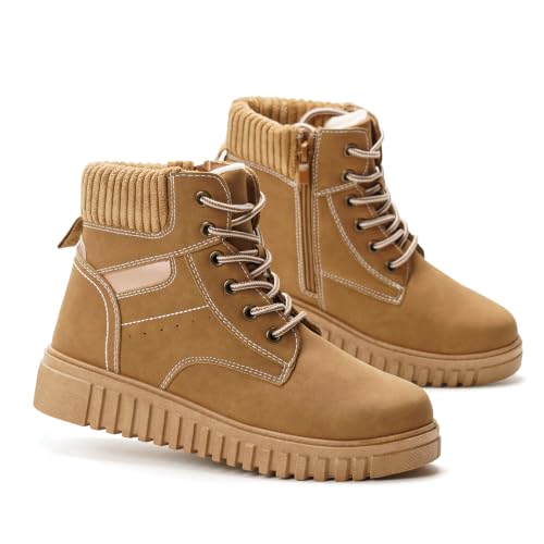 GLAMORA Bottines d’Hiver Femme Fourrées Chaudes, Bottes de Neige Grand Froid Après-Ski, Chaussures Randonnée Légère Trekking, Déperlantes Antidérapantes, Zip Latéral, Lacets, Semelle Crantée
