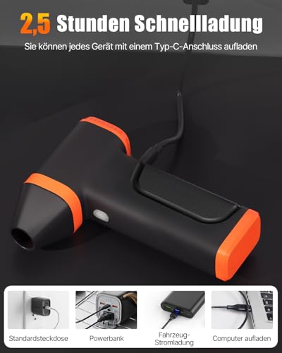 WOWDSGN Elektrischer Staubgebläse Kabellos - Gebläse Akku -130.000 U/min, 4 Geschwindigkeiten, Wiederaufladbar - Für Computer, Laptop, Auto & Haushalt