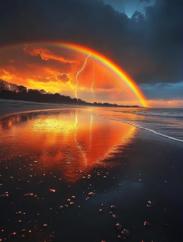 5D diamond painting arc-en-ciel et broderie diamant adulte plage 40x60