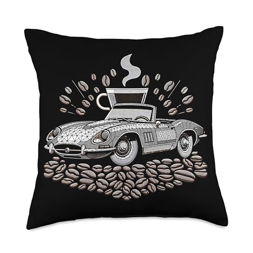 RetroBrew Rides | Specialty Coffee Design Vintage Auto & Java Art-Geometric Coffee Car Vector Throw Pillow, 18x18, Multicolor