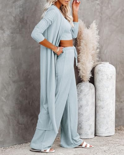 Image of Fessceruna Womens 3 Piece Lounge Pajamas Sets Cute Vacation Matching Set