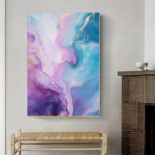 Toile abstraite bleu violet 80x120cm sans cadre pour habiller un grand mur