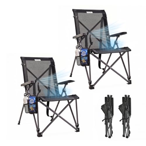 Alvantor® Camping Chair 2 Pack, Full Mesh Folding Beach Chair Breathable High Back Portable Lawn Chair for Outdoor, Armrest, Cup Holder, Easy Use Seat for Travel, Sports Event, 24"x31"x38"