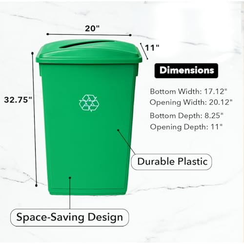 Image of 23 Gallon Slim Rectangular Garbage Can - with Paper Slot Lid - Green