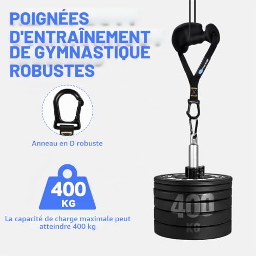 HXD-ERGO Poignée Ergonomique Musculation, Poignée de Tirage Musculation Accessoire pour Machine Smith Bande de Résistance et Élastique Fitness Machine à Câble et Poulie, avec Anneau en D Robuste – vue 5