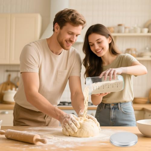 CEOTIS Sauerteig-Starterglas-Set, Deckel-Set, 680 ml, rundes Glas, mit Silikon-Spatel, Datums-Fütterband, Thermometer, Etikett, Stift, Messlöffel, Stoffabdeckung, wiederverwendbares Sauerteigbrot