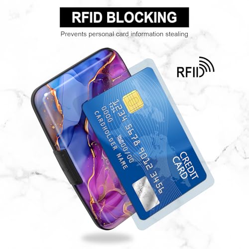 Image of Card Holder Credit Cards Holder for Women RFID wallet women Business Card Holder Wallet Mini Aluminum Card Wallet RFID Blocking Slim Metal Hard Card for Women, Marble Patterns