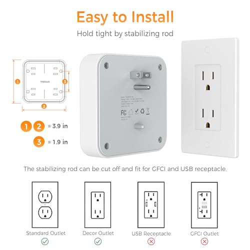 image for Multi Plug Outlet Extender, TESSAN 4 Outlet Splitter 3 USB Wall Chargi