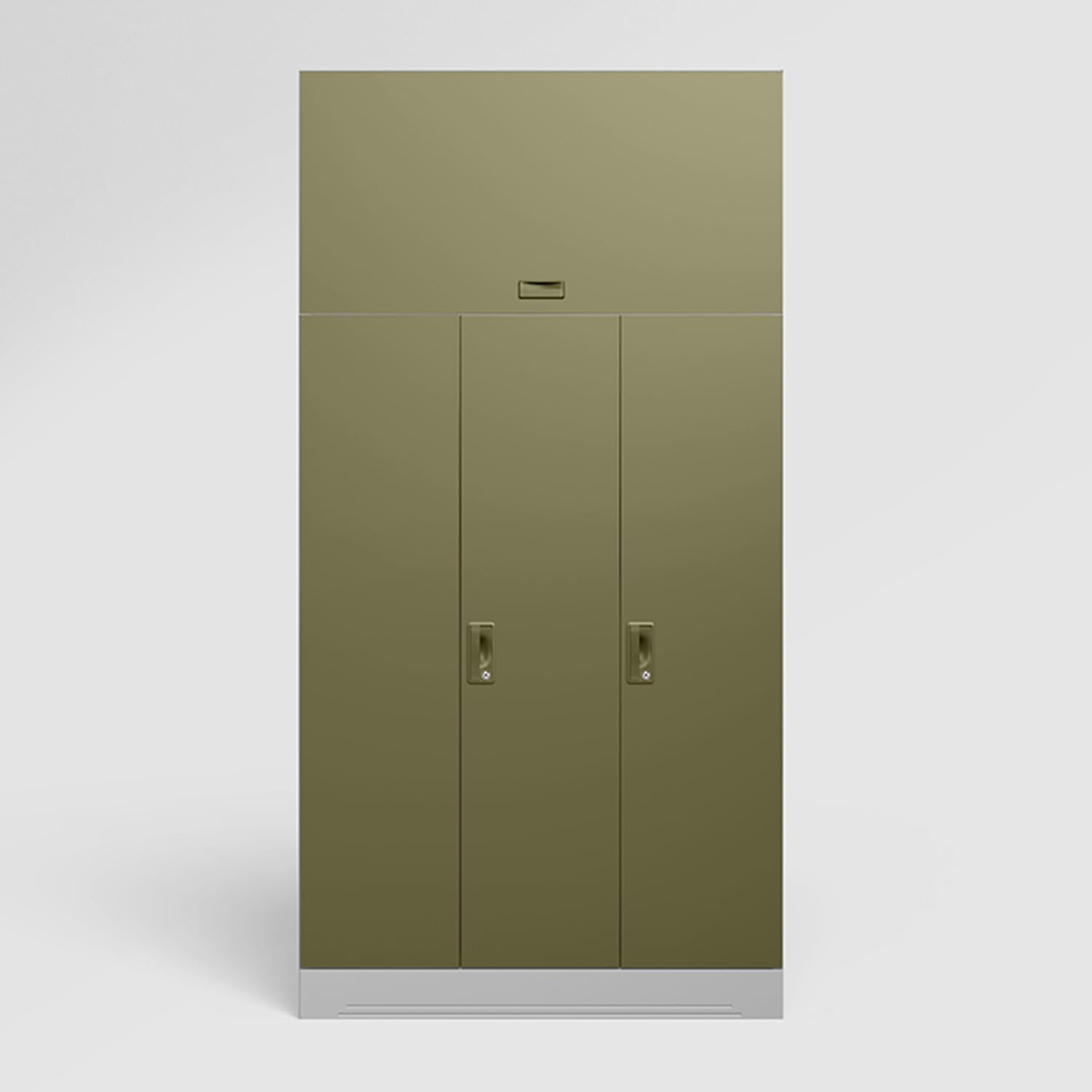 GODREJ INTERIO Almirah Slimline 3-Door Steel Almirah, Cupboard for Clothes (Royal Ivory and Olive Branch), 1-Year Warranty, 7 Shelves, 1 Locker, with Overhead Unit