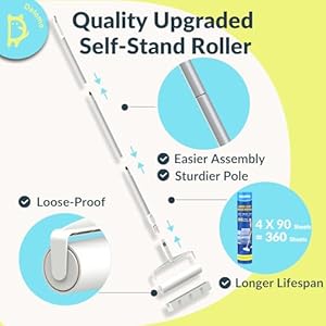 Large Lint Roller – 9.45 in Giant Lint Roller Refill 360 Sheets Total, 45 in Telescopic Pole to Clean without Bending Down, Sticky Rollers for Floor Cleaning Carpets, Cars, Clothing, Pet Hair