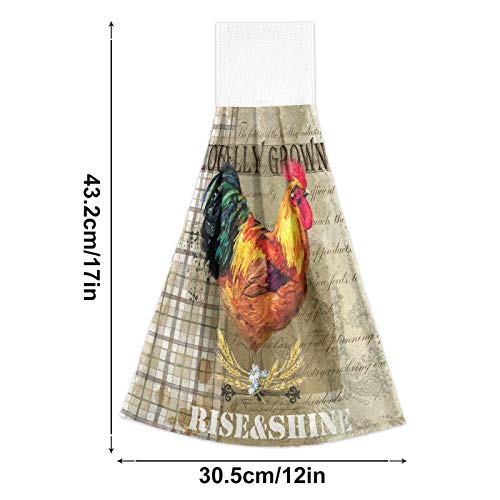 Rooster Daisy Plaid Kitchen Hanging Towel 12 X 17 Inch Flowers Chicken Wheat Hand Tie Towels Set 2 Pcs Tea Bar Dish Cloths Dry Towel Soft Absorbent Durable For Bathroom Laundry Room Decor #TOP4