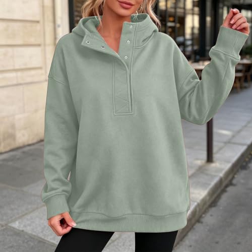 Oversized Sweatshirt for Women Henley Neck Pullover Tops Plain Casual Long Sleeve Fall Winter Fashion Clothes - image 2