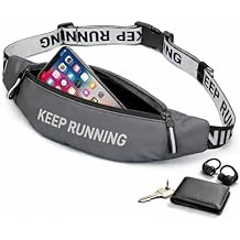 Slim Running Waist Pack for Women Men, Large Capacity Waist Belt with Organized Compartments, No-Bounce Secure Fit for Cycling, Hiking, Climbing Adventure & Reflective Safety Night Running-Gery