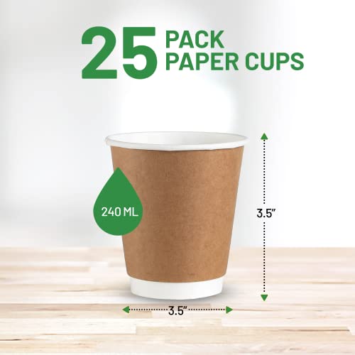 Image of Greenmile Disposable Paper Cups 25 Pack - 240 ml, 8 oz - Disposable Glasses Double Wall Paper Coffee Cups, Hot and Cold Beverage Drinking Tea Cup for Parties, Kitchen, Bathroom, Espresso