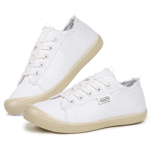 Women's White Lace-Up Canvas Sneakers
