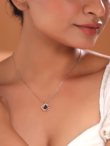 Image of Yellow Chimes Chain Pendant for Women Western Style Gold-Plated Stainless Steel Square Chain Pendant Necklace For Women and Girls.