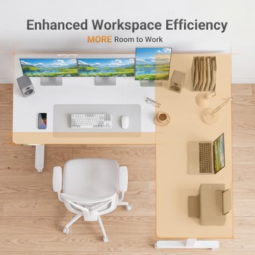 Image of Claiks L Shaped Standing Desk Dual Motor Adjustable Height 63x55in White