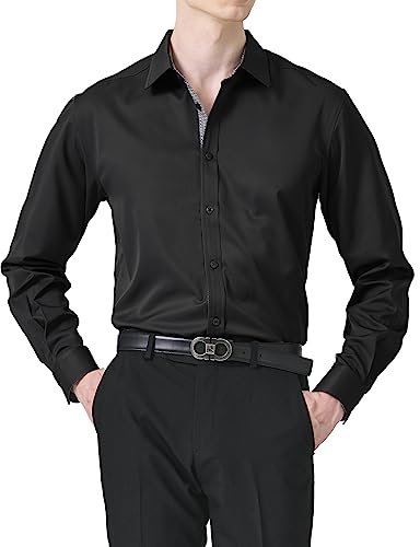 H2H Men's Dress Shirts Long Sleeve Wrinkle-Resistant Casual Button Down Shirt Black Us L/Asia Xl (Cmtstl148) #TOP10
