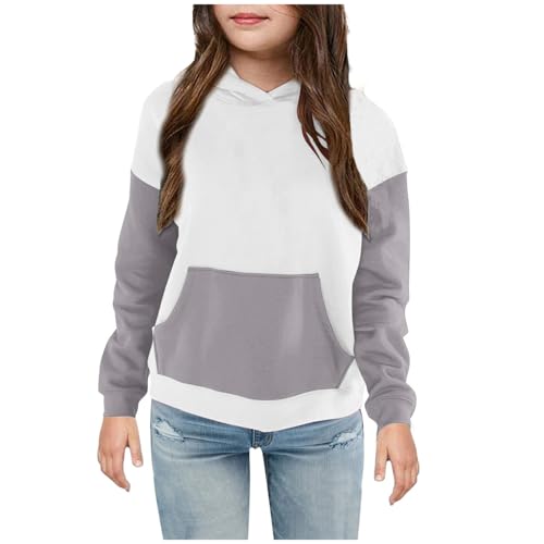 Girls Lightweight Hoodies Color Block Long Sleeve Pullover Tops with Pocket Loose Sweatshirt for 4-14 Years