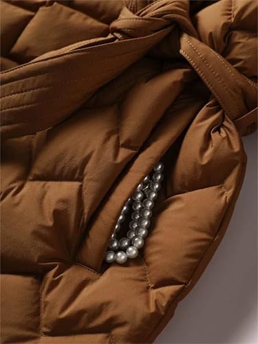 Mnjyihy Women Winter Lightweight Down Jacket With Belt Elegant Tie Belt Long Cotton White Duck Down Parka4
