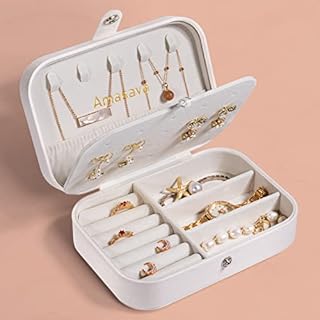 Amasava Jewellery Box for Women Girls, Travel Jewellery Organiser Box Small Jewellery Organiser Case for Rings Earrings Necklace Bracelets, PU Leather Jewellery Gift Box for Birthday Anniversary