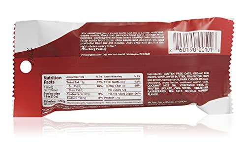 Berg Oat N' Energy Bar | Raspberry Dark Chocolate | Plant Based Protein Bar | Non-GMO, Gluten Free, Nut Free and Vegan | Low Sugar, Healthy Snack Bar | High Fiber | On The Go | 2.5oz (8 Packs)