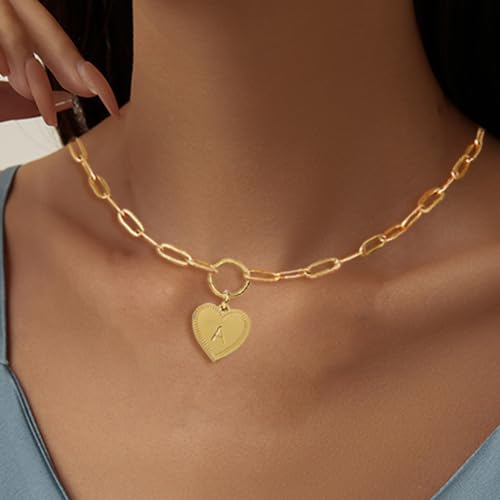 Gold A-Z Initial Necklace Heart Initial Pendant Necklaces Letter Choker Necklace For Women Birthday Valentine's Day Mother's Day Gift2