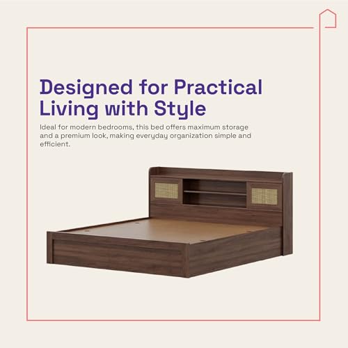 Image of Wakefit Bed | 3 Yr Warranty | King Size Bed, Comes with Storage Box, Noise-Free, Density: 680-750 kg /m, Termite & Borer Resistant, Fits Mattresses Up to 8 inches (Tesser 78 x 72 - Columbian Walnut)