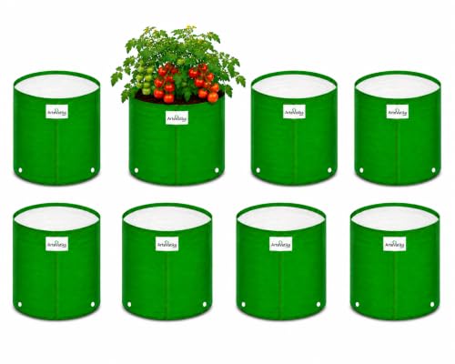 Image of Grow Bags for Terrace Gardening, Premium HDPE Green-Orange Large Planters for Fruit Trees, Vegetables, Flowers & Home Garden Pack of 8(15x15)