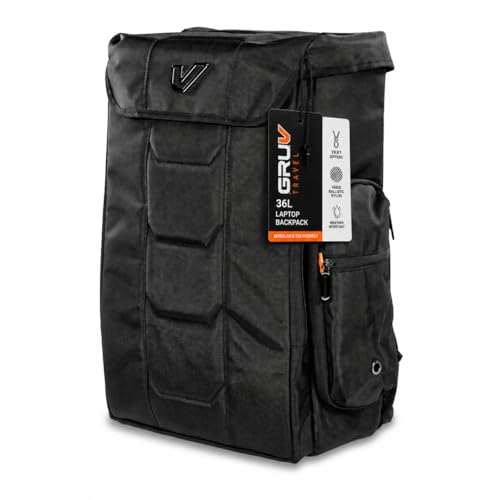 Gruv Gear Travel Laptop Backpack, 36L Black Tech Backpack with Modular Storage Shelves, Dual Access Pockets & TSA-Friendly Design, Large Carry-On Backpack for Work, Travel & Gear Organization