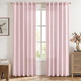 MIULEE Faux Linen Curtains 84 Inch Length 2 Panels Natural Light Pink Semi Sheer...
