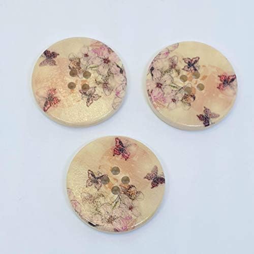 MajorCrafts® 16pcs 30mm Pink Flower and Butterfly Pattern 4 Holes Round Wood Large Sewing Buttons Needlework Arts and Crafts Embellishments