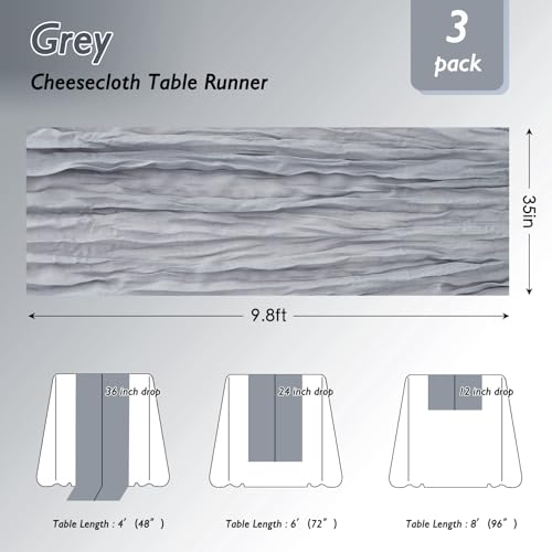8 Pack Grey Cheesecloth Table Runner 120 Inch 10FT Gauze Cheese Cloth for Baby Shower, Wedding Decoration, Graduation Decoration, Birthday Party by Fixwal - Used condition - Image 2