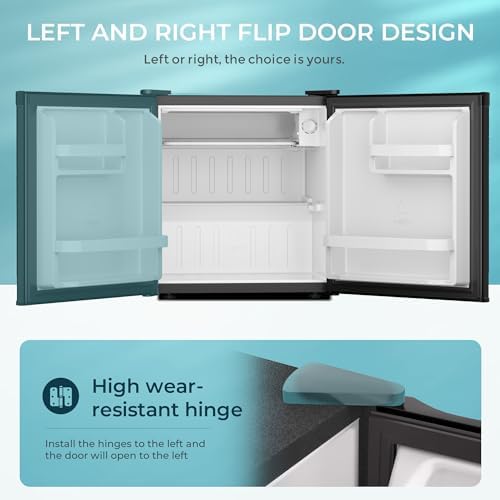 EUHOMY 1.7 Cu.Ft Mini Fridge, Reversible Single Door Compact Refrigerator, Energy Saving, Adjustable Thermostat, Mini Fridge for Bedroom, Office, Dorm, Black - 4