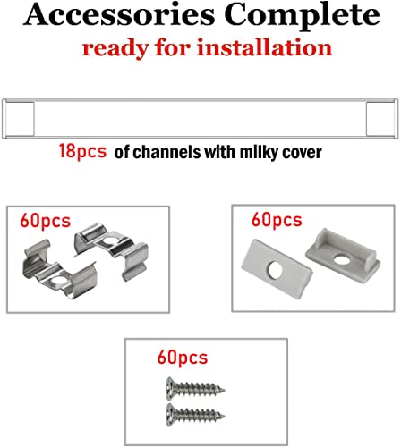 Image of StarlandLed 18 Pack 2m /6.6ft LED Aluminum Channel 16mm Wide Aluminum Profile Track with Diffusers and Mounting Accessories for up to 16mm LED Strip