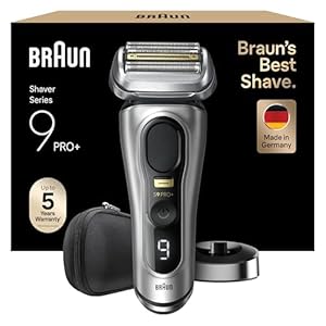 Braun Series 9 Pro+ Rasierer Herren Elektrisch, Elektrorasierer mit 5 Pro Rasierelementen, Rasierapparat ProTrimmer & Ladestation, 60 Min Laufzeit, Wet & Dry, Made in Germany, 9517s, Silber