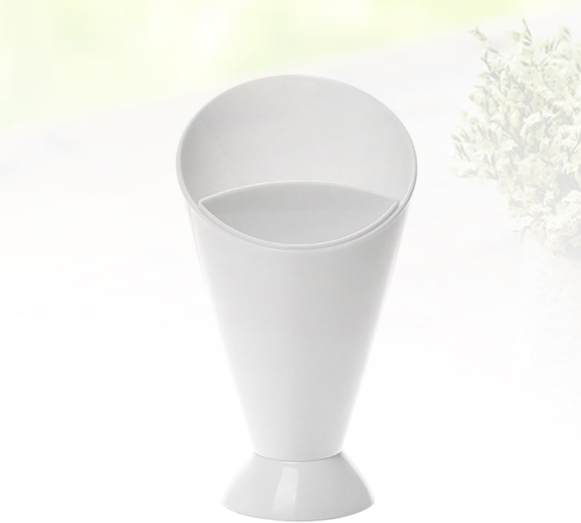 Angoily 2pcs White PP Salad Cup with Two Slots for Fries Dipping