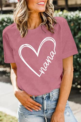 Ascrazy Nana Shirt for Women Best Nana Ever Love Heart Print T-Shirt Grandma Life Tee Top Pink