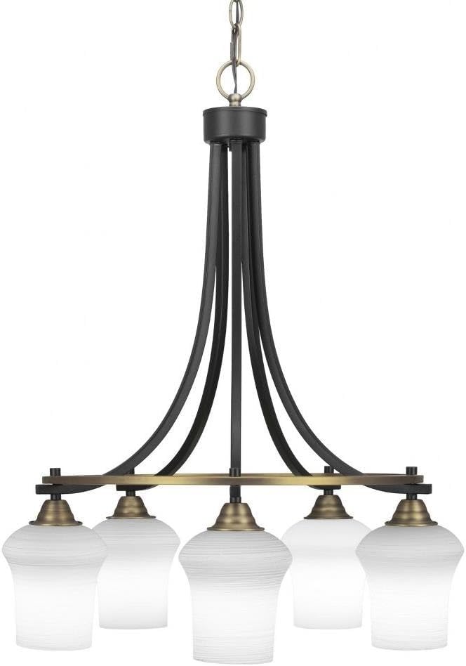Toltec Lighting Paramount 5-Light Uplight Chandelier – Modern Ceiling Light Fixture for Dining Room, Kitchen, or Entryway – LED-Compatible, Dimmable – Matte Black Finish, 4" Onyx Swirl Glass