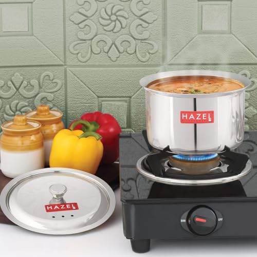Image of HAZEL Stainless Steel Patila with Lid Cooking Vessel, 800ml | Mirror Finish Cooking Pot | Durable Induction & Gas Compatible Bhagona /Tope for Boiling Milk, Tea, and Cooking | Silver