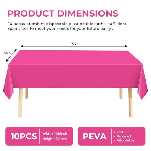 JHDZDHY 10 Pack Premium Disposable Plastic Tablecloth 54" X 108" Rectangle Table Cover for Birthdays Weddings Christmas Anniversary Buffet Table (Fuchsia) by JHDZDHY - Used condition - Image 2