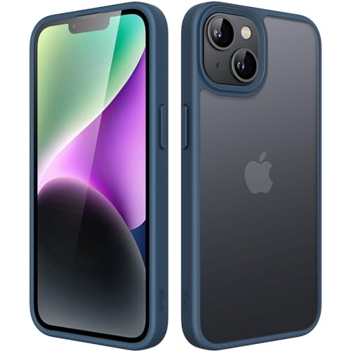 Cover Opaca per iPhone 14 Plus 6.7 Pollici Protezione Anticaduta Antiurto di Grado Militare Custodia Posteriore Glassata Traslucida Anti-Impronte Blu Tempesta