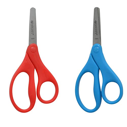 Tesoura infantil Westcott, 12,7 cm, sem pontas, pacote com 6-3 vermelhas e 3 azuis