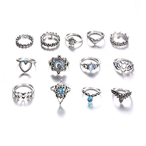 Ljzspangle 13 Pcs Vintage Women Mid Ring Set Flower Love Heart Rhinestone Joint Knuckle Nail Midi Ring Set #TOP1