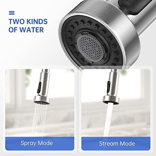 Ibofyy Brushed Nickel Kitchen Faucets Single Handle Commercial Kitchen Sink Faucet With Multifunctional Pull-Down Spout For Farmhouse Rv Bar With 3 Hole Deck (Brushed Nickel) #TOP2