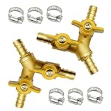 BesNPT 1/2' Hose Barb valve, Brass 3 Way Shut Off Valve Y Shaped 2 Switch Ball Valve (Pack of 2)
