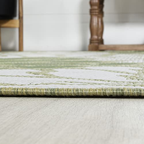 Jonathan Y Smb110H-210 Zinnia Modern Floral Textured Weave Indoor Outdoor Area-Rug, Country Coastal Transitional Easy-Cleaning,Bedroom,Kitchen,Backyard,Patio,Non Shedding, 2 X 10, Green/Cream #TOP6