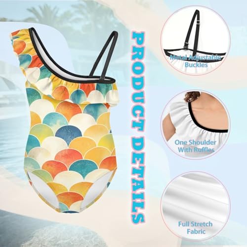 Image of Girls One Piece Bathing Suit,Slim-Fit Ruffle Strap Swimsuit with Adjustable Strap Quick Dry Summer Beach Swim Suit